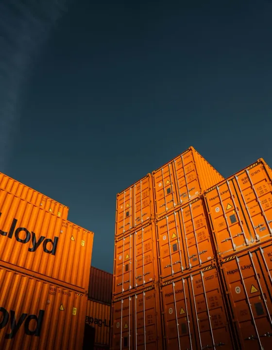 Stacked shipping containers